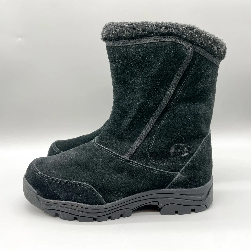 Sorel Womens 9 Waterfall Winter Boots Black Suede Waterproof Gorpcore Snow